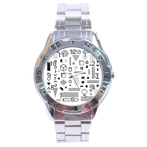 Pattern Hipster Abstract Form Geometric Line Variety Shapes Polkadots Fashion Style Seamless Stainless Steel Analogue Watch from ArtsNow.com Front