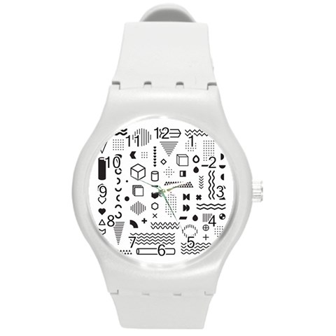 Pattern Hipster Abstract Form Geometric Line Variety Shapes Polkadots Fashion Style Seamless Round Plastic Sport Watch (M) from ArtsNow.com Front
