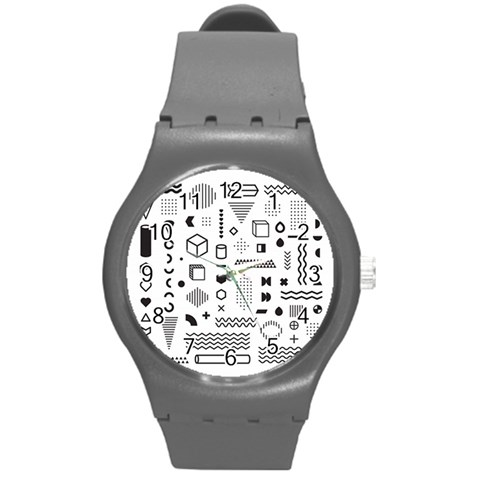 Pattern Hipster Abstract Form Geometric Line Variety Shapes Polkadots Fashion Style Seamless Round Plastic Sport Watch (M) from ArtsNow.com Front