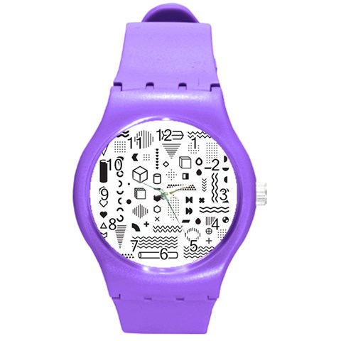 Pattern Hipster Abstract Form Geometric Line Variety Shapes Polkadots Fashion Style Seamless Round Plastic Sport Watch (M) from ArtsNow.com Front