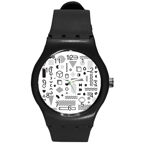 Pattern Hipster Abstract Form Geometric Line Variety Shapes Polkadots Fashion Style Seamless Round Plastic Sport Watch (M) from ArtsNow.com Front