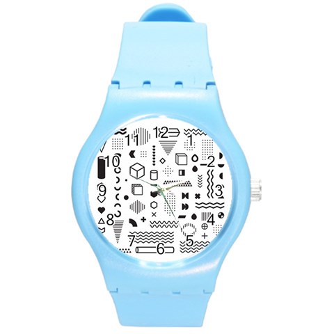 Pattern Hipster Abstract Form Geometric Line Variety Shapes Polkadots Fashion Style Seamless Round Plastic Sport Watch (M) from ArtsNow.com Front