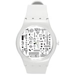 Pattern Hipster Abstract Form Geometric Line Variety Shapes Polkadots Fashion Style Seamless Round Plastic Sport Watch (M)