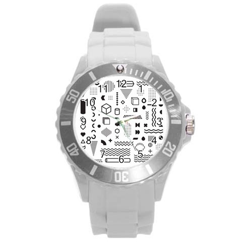 Pattern Hipster Abstract Form Geometric Line Variety Shapes Polkadots Fashion Style Seamless Round Plastic Sport Watch (L) from ArtsNow.com Front
