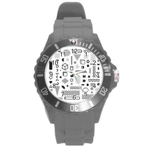 Pattern Hipster Abstract Form Geometric Line Variety Shapes Polkadots Fashion Style Seamless Round Plastic Sport Watch (L) from ArtsNow.com Front