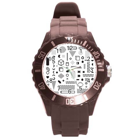 Pattern Hipster Abstract Form Geometric Line Variety Shapes Polkadots Fashion Style Seamless Round Plastic Sport Watch (L) from ArtsNow.com Front