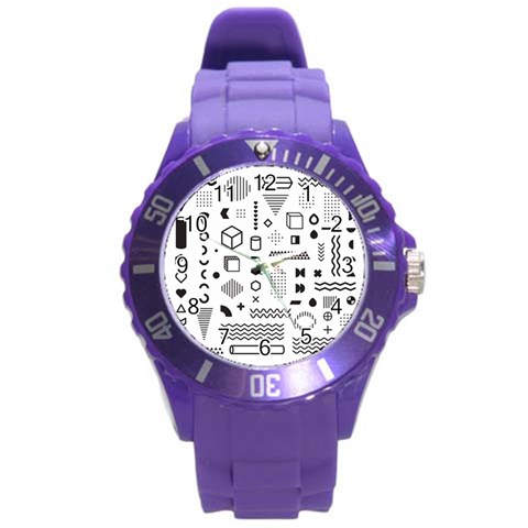 Pattern Hipster Abstract Form Geometric Line Variety Shapes Polkadots Fashion Style Seamless Round Plastic Sport Watch (L) from ArtsNow.com Front