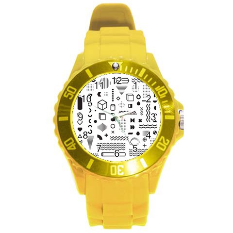 Pattern Hipster Abstract Form Geometric Line Variety Shapes Polkadots Fashion Style Seamless Round Plastic Sport Watch (L) from ArtsNow.com Front