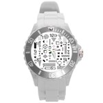 Pattern Hipster Abstract Form Geometric Line Variety Shapes Polkadots Fashion Style Seamless Round Plastic Sport Watch (L)
