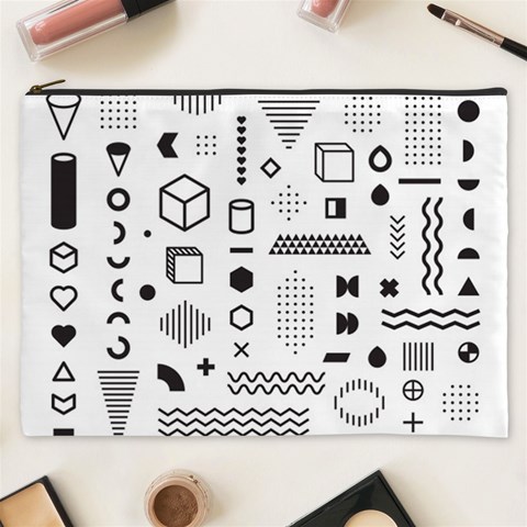 Pattern Hipster Abstract Form Geometric Line Variety Shapes Polkadots Fashion Style Seamless Cosmetic Bag (XXXL) from ArtsNow.com Front