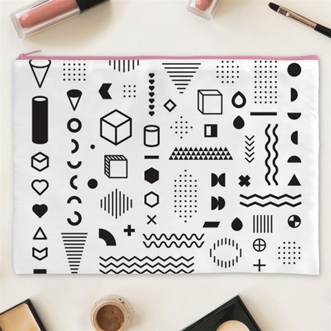 Pattern Hipster Abstract Form Geometric Line Variety Shapes Polkadots Fashion Style Seamless Cosmetic Bag (XXXL) from ArtsNow.com Front