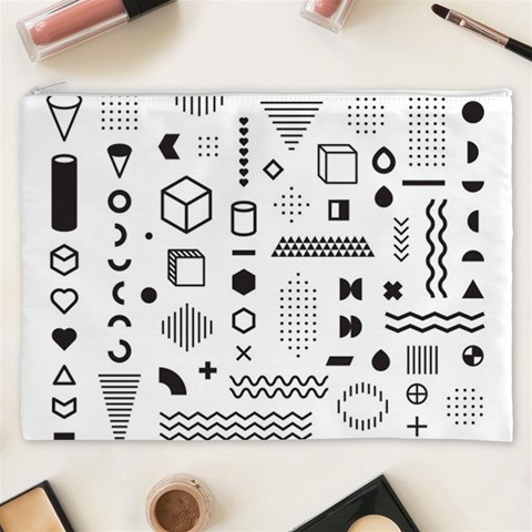 Pattern Hipster Abstract Form Geometric Line Variety Shapes Polkadots Fashion Style Seamless Cosmetic Bag (XXXL) from ArtsNow.com Front