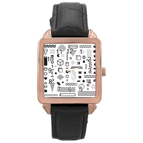 Pattern Hipster Abstract Form Geometric Line Variety Shapes Polkadots Fashion Style Seamless Rose Gold Leather Watch  from ArtsNow.com Front