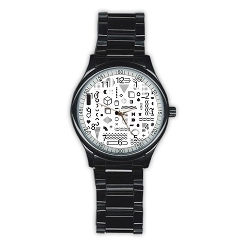 Pattern Hipster Abstract Form Geometric Line Variety Shapes Polkadots Fashion Style Seamless Stainless Steel Round Watch from ArtsNow.com Front