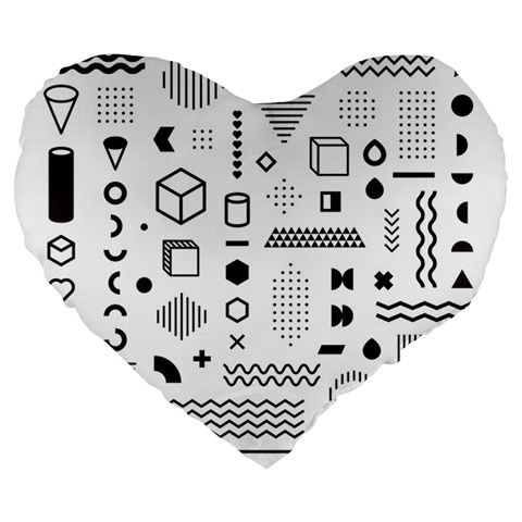 Pattern Hipster Abstract Form Geometric Line Variety Shapes Polkadots Fashion Style Seamless Large 19  Premium Flano Heart Shape Cushions from ArtsNow.com Front