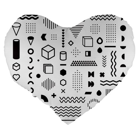 Pattern Hipster Abstract Form Geometric Line Variety Shapes Polkadots Fashion Style Seamless Large 19  Premium Flano Heart Shape Cushions from ArtsNow.com Back