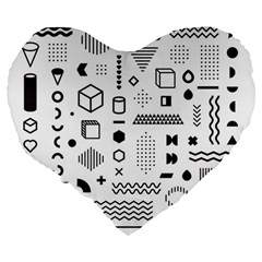 Pattern Hipster Abstract Form Geometric Line Variety Shapes Polkadots Fashion Style Seamless Large 19  Premium Flano Heart Shape Cushions from ArtsNow.com Back