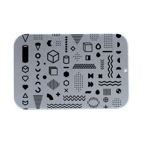 Pattern Hipster Abstract Form Geometric Line Variety Shapes Polkadots Fashion Style Seamless Open Lid Metal Box (Silver)   from ArtsNow.com Front