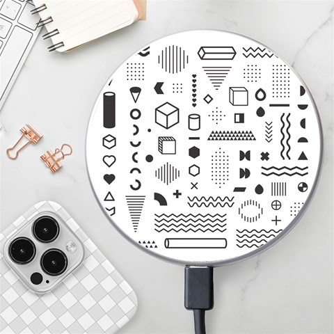 Pattern Hipster Abstract Form Geometric Line Variety Shapes Polkadots Fashion Style Seamless Wireless Fast Charger(White) from ArtsNow.com Front