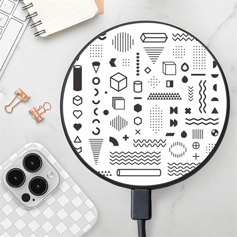 Pattern Hipster Abstract Form Geometric Line Variety Shapes Polkadots Fashion Style Seamless Wireless Fast Charger(Black) from ArtsNow.com Front