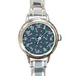 Bons Foot Prints Pattern Background Round Italian Charm Watch