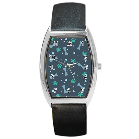 Bons Foot Prints Pattern Background Barrel Style Metal Watch from ArtsNow.com Front
