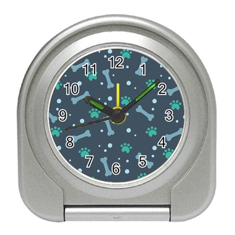 Bons Foot Prints Pattern Background Travel Alarm Clock from ArtsNow.com Front