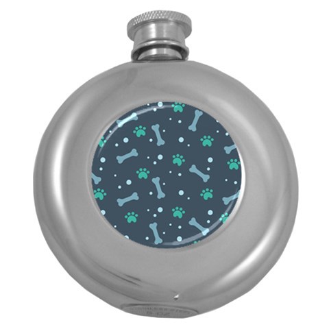 Bons Foot Prints Pattern Background Round Hip Flask (5 oz) from ArtsNow.com Front