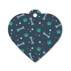 Bons Foot Prints Pattern Background Dog Tag Heart (Two Sides) from ArtsNow.com Back
