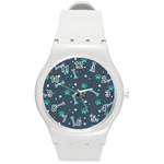 Bons Foot Prints Pattern Background Round Plastic Sport Watch (M)
