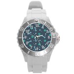 Bons Foot Prints Pattern Background Round Plastic Sport Watch (L)