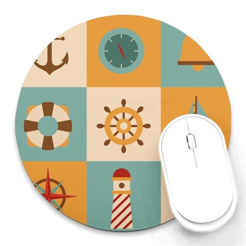 Nautical Elements Collection Round Mousepad from ArtsNow.com Front