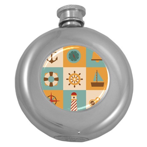 Nautical Elements Collection Round Hip Flask (5 oz) from ArtsNow.com Front