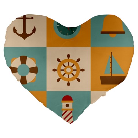 Nautical Elements Collection Large 19  Premium Flano Heart Shape Cushions from ArtsNow.com Front