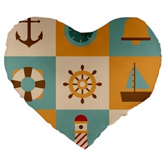 Nautical Elements Collection Large 19  Premium Flano Heart Shape Cushions from ArtsNow.com Front
