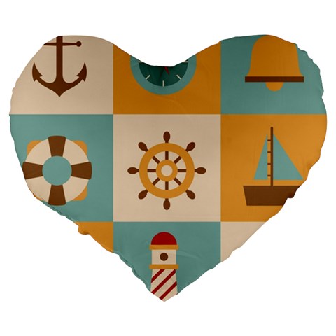 Nautical Elements Collection Large 19  Premium Flano Heart Shape Cushions from ArtsNow.com Back