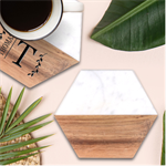 Nautical Elements Collection Marble Wood Coaster (Hexagon) 