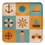 Nautical Elements Collection Square Glass Fridge Magnet (4 pack)