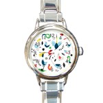 Vector Set Isolates With Cute Birds Scandinavian Style Round Italian Charm Watch
