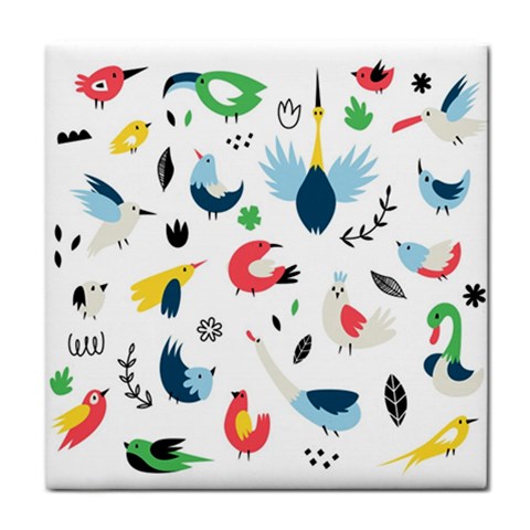 Vector Set Isolates With Cute Birds Scandinavian Style Tile Coaster from ArtsNow.com Front