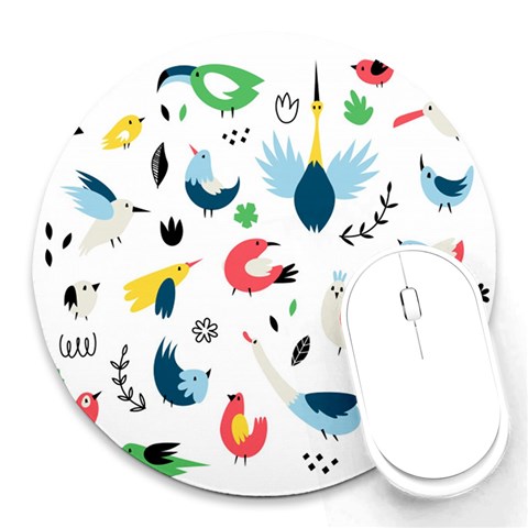 Vector Set Isolates With Cute Birds Scandinavian Style Round Mousepad from ArtsNow.com Front