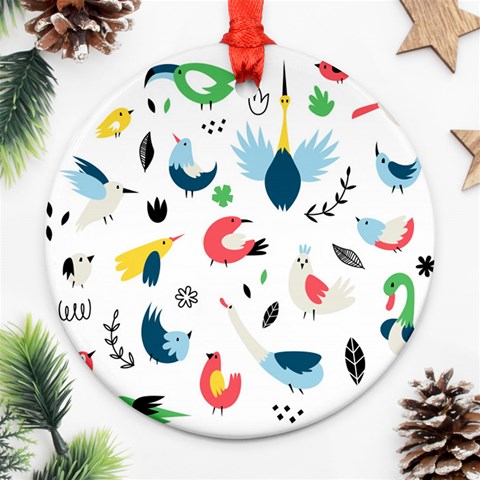 Vector Set Isolates With Cute Birds Scandinavian Style Ornament (Round) from ArtsNow.com Front