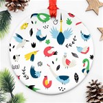 Vector Set Isolates With Cute Birds Scandinavian Style Ornament (Round)