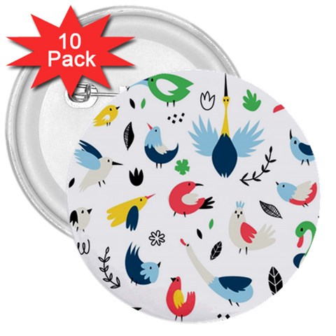 Vector Set Isolates With Cute Birds Scandinavian Style 3  Buttons (10 pack)  from ArtsNow.com Front