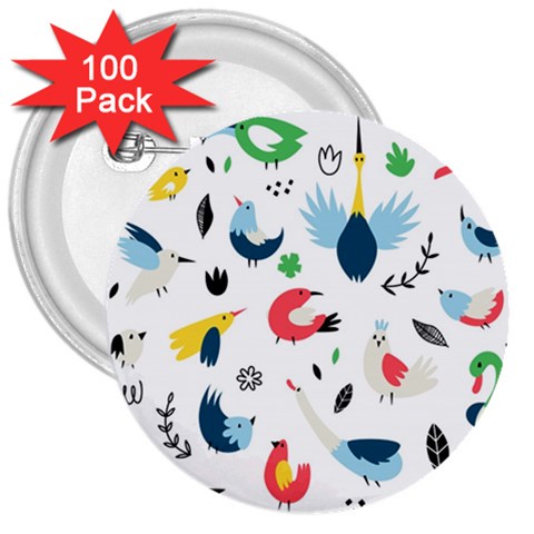 Vector Set Isolates With Cute Birds Scandinavian Style 3  Buttons (100 pack)  from ArtsNow.com Front