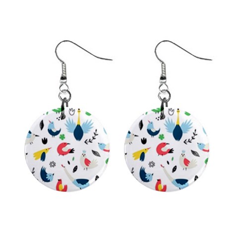 Vector Set Isolates With Cute Birds Scandinavian Style Mini Button Earrings from ArtsNow.com Front