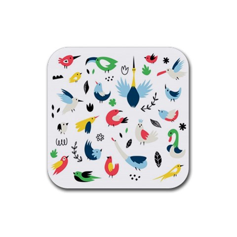 Vector Set Isolates With Cute Birds Scandinavian Style Rubber Coaster (Square) from ArtsNow.com Front