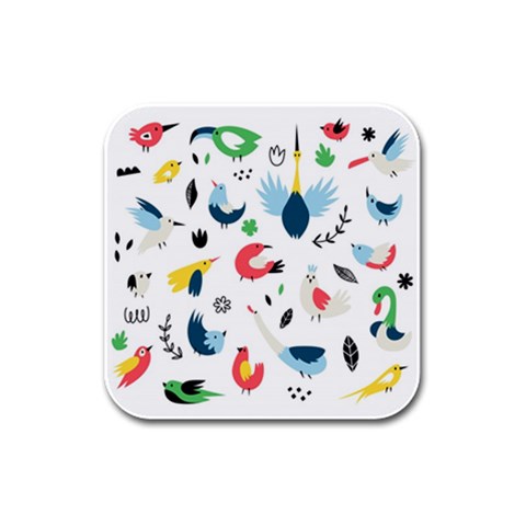 Vector Set Isolates With Cute Birds Scandinavian Style Rubber Square Coaster (4 pack) from ArtsNow.com Front