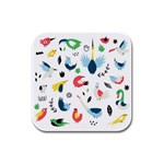 Vector Set Isolates With Cute Birds Scandinavian Style Rubber Square Coaster (4 pack)
