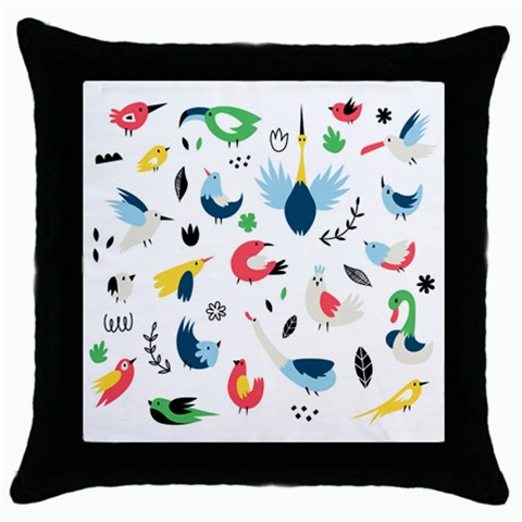 Vector Set Isolates With Cute Birds Scandinavian Style Throw Pillow Case (Black) from ArtsNow.com Front